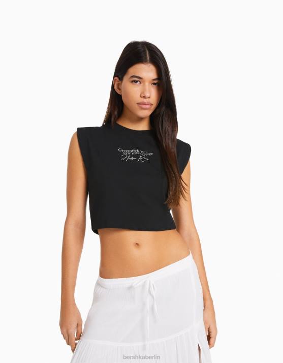 dunkelgrau Bershka Frauen Bedrucktes ärmelloses T-Shirt H00J318