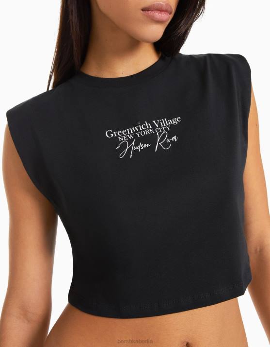 dunkelgrau Bershka Frauen Bedrucktes ärmelloses T-Shirt H00J318