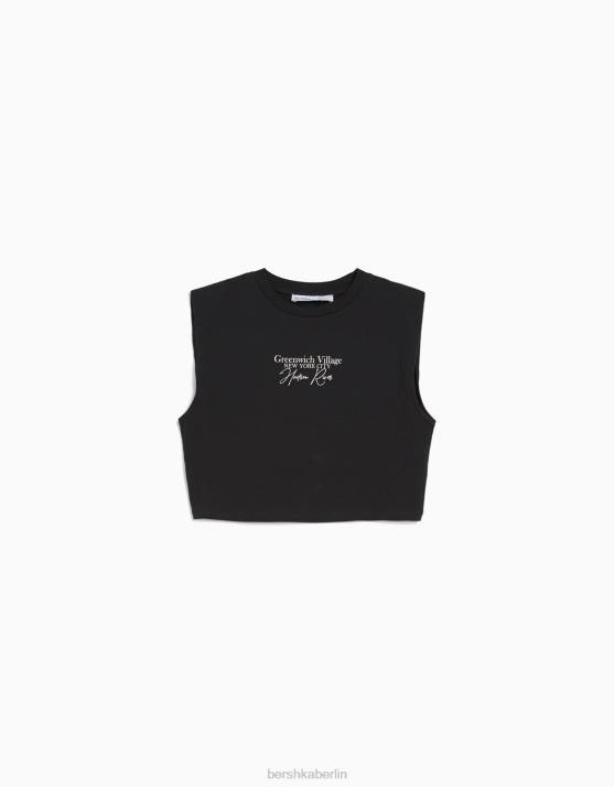 dunkelgrau Bershka Frauen Bedrucktes ärmelloses T-Shirt H00J318