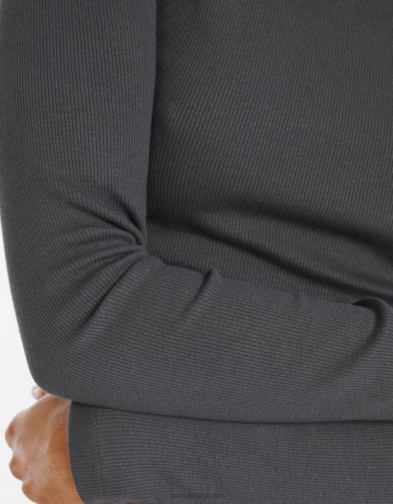 dunkelgrau Bershka Frauen Geripptes Langarm-T-Shirt H00J434