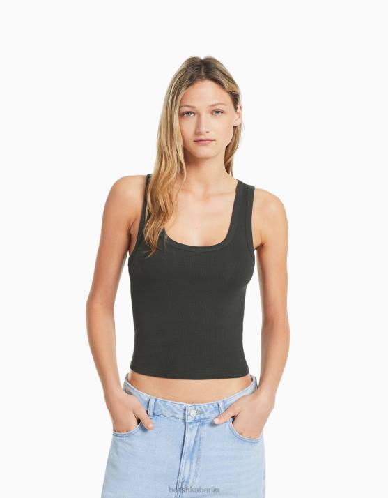 dunkelgrau Bershka Frauen Geripptes Tanktop H00J312