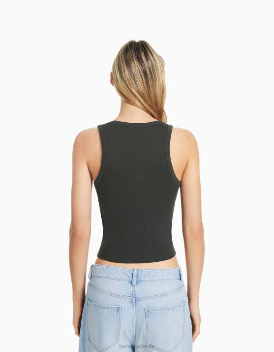 dunkelgrau Bershka Frauen Geripptes Tanktop H00J312