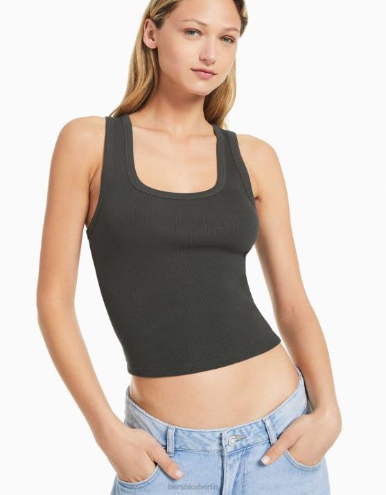 dunkelgrau Bershka Frauen Geripptes Tanktop H00J312