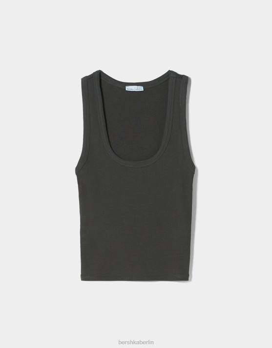 dunkelgrau Bershka Frauen Geripptes Tanktop H00J312