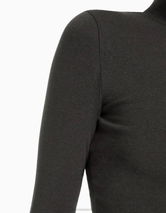 dunkelgrau Bershka Frauen Hochgeschlossenes, langärmliges T-Shirt H00J406