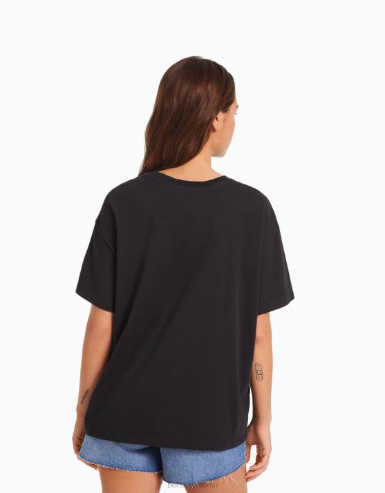 dunkelgrau Bershka Frauen Kurzarm-T-Shirt mit Aufdruck H00J468