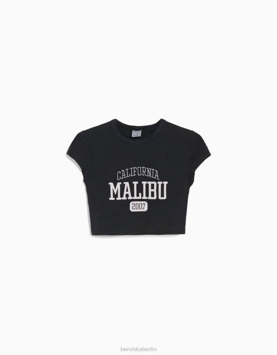 dunkelgrau Bershka Frauen Kurzarm-T-Shirt mit Print H00J492