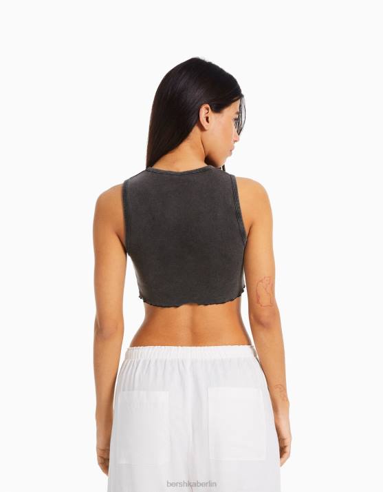 dunkelgrau Bershka Frauen Ärmelloses T-Shirt mit Nirvana-Print H00J291