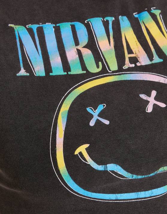 dunkelgrau Bershka Frauen Ärmelloses T-Shirt mit Nirvana-Print H00J291