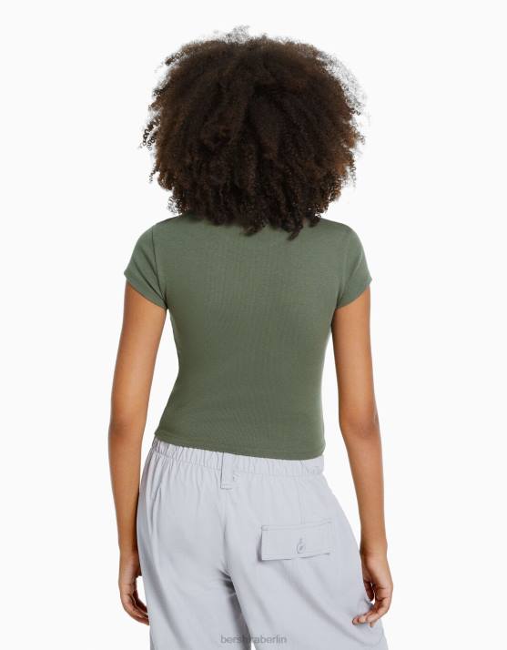 exklusiv Bershka Frauen Geripptes Kurzarm-T-Shirt H00J345