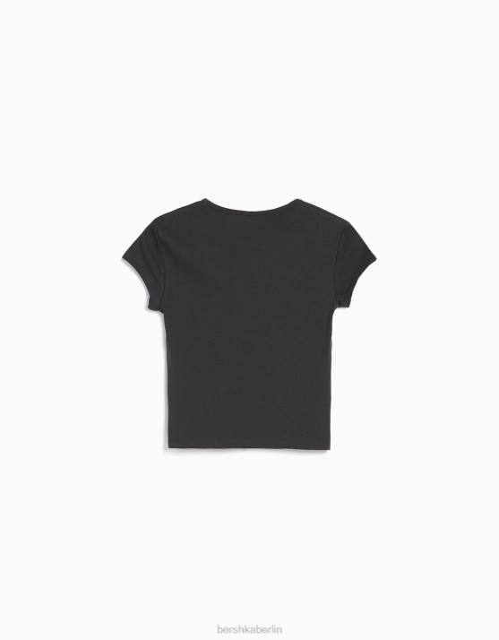 exklusiv Bershka Frauen Geripptes Kurzarm-T-Shirt H00J353