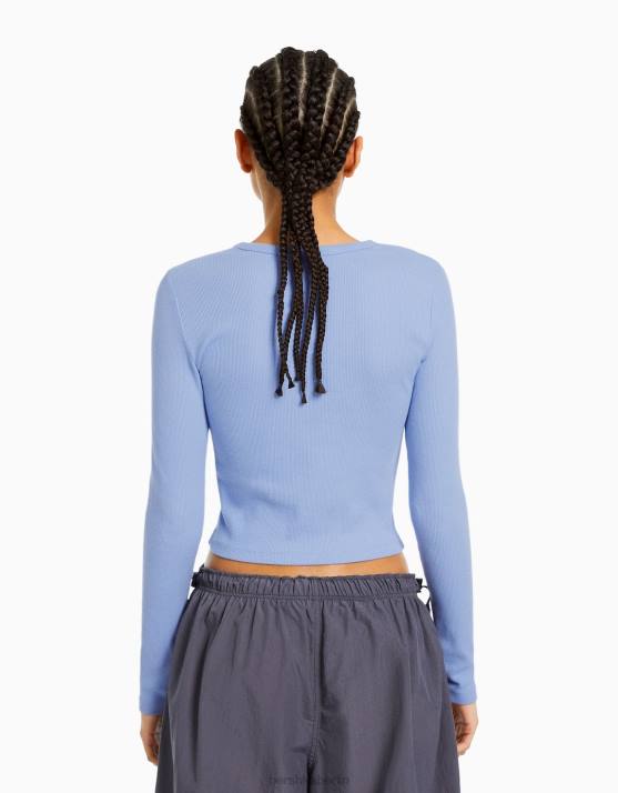 exklusiv Bershka Frauen Geripptes Langarm-T-Shirt H00J575