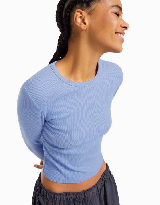 exklusiv Bershka Frauen Geripptes Langarm-T-Shirt H00J575