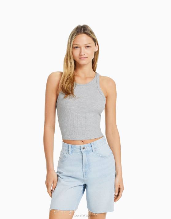 grau Bershka Frauen Geripptes Tanktop H00J336