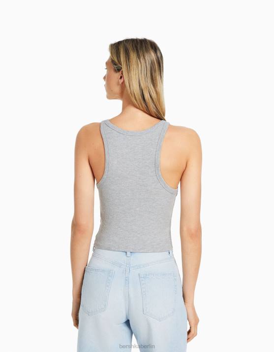 grau Bershka Frauen Geripptes Tanktop H00J336