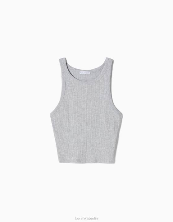 grau Bershka Frauen Geripptes Tanktop H00J336