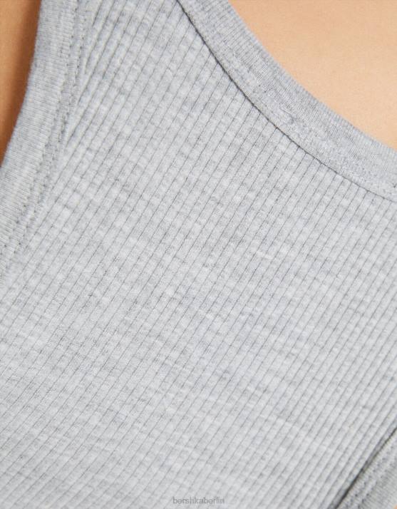 grau Bershka Frauen Geripptes Tanktop H00J336