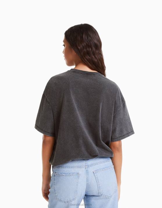 grau Bershka Frauen Kurzärmliges T-Shirt mit Blondie-Print H00J551
