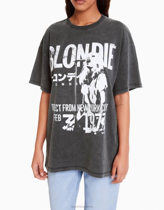 grau Bershka Frauen Kurzärmliges T-Shirt mit Blondie-Print H00J551