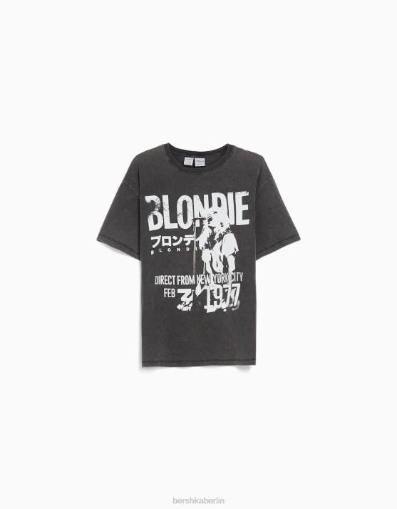 grau Bershka Frauen Kurzärmliges T-Shirt mit Blondie-Print H00J551