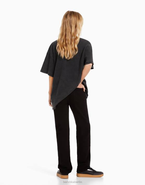 grau Bershka Frauen Kurzarm-T-Shirt mit Aufdruck H00J550