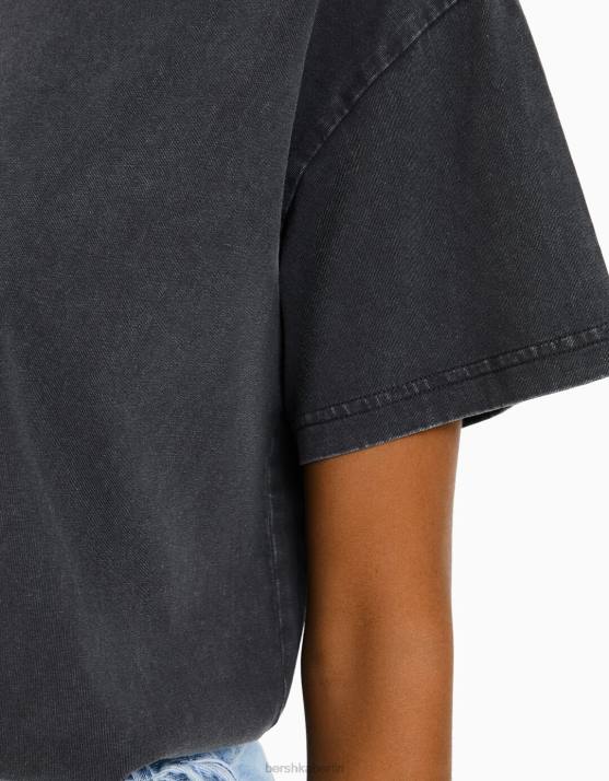 grau Bershka Frauen übergroßes Kurzarm-T-Shirt H00J323