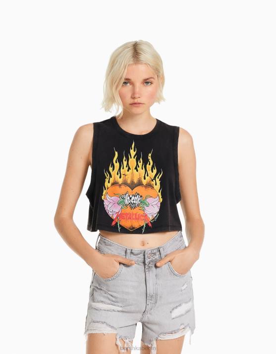 grau Bershka Frauen Ärmelloses Metallica-T-Shirt H00J469
