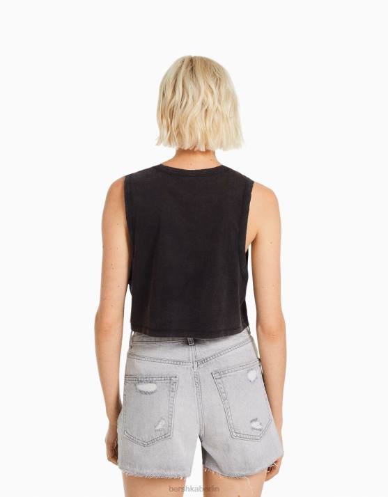 grau Bershka Frauen Ärmelloses Metallica-T-Shirt H00J469