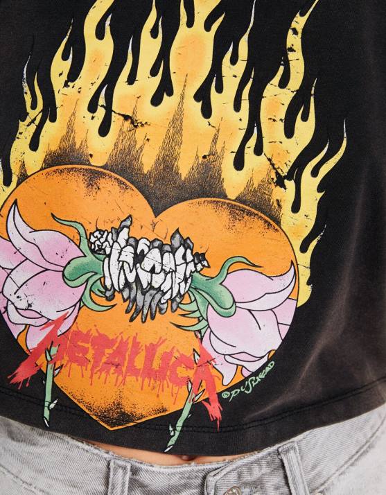grau Bershka Frauen Ärmelloses Metallica-T-Shirt H00J469