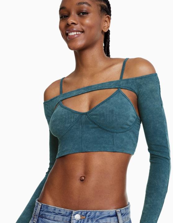 hellblau Bershka Frauen Trägertop mit verblassten Armstulpen H00J400