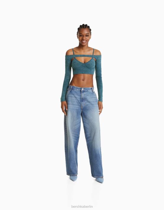 hellblau Bershka Frauen Trägertop mit verblassten Armstulpen H00J400