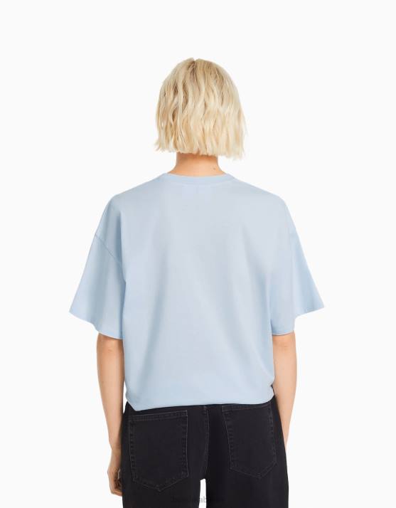 hellblau Bershka Frauen Tupac-T-Shirt mit kurzen Ärmeln H00J340