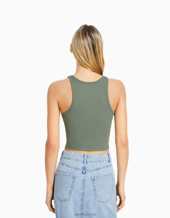 khaki Bershka Frauen Geripptes Tanktop H00J337