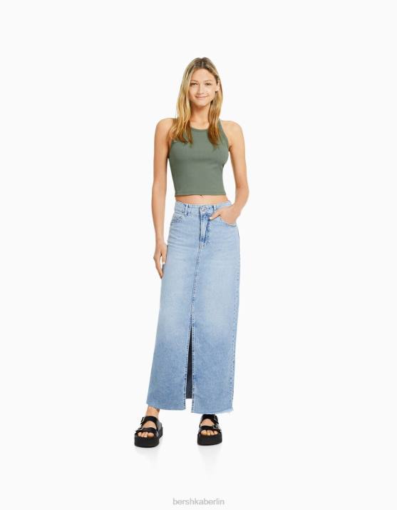 khaki Bershka Frauen Geripptes Tanktop H00J337