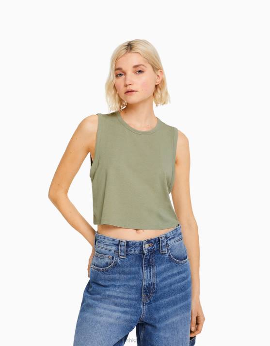 khaki Bershka Frauen Muskelshirt H00J458