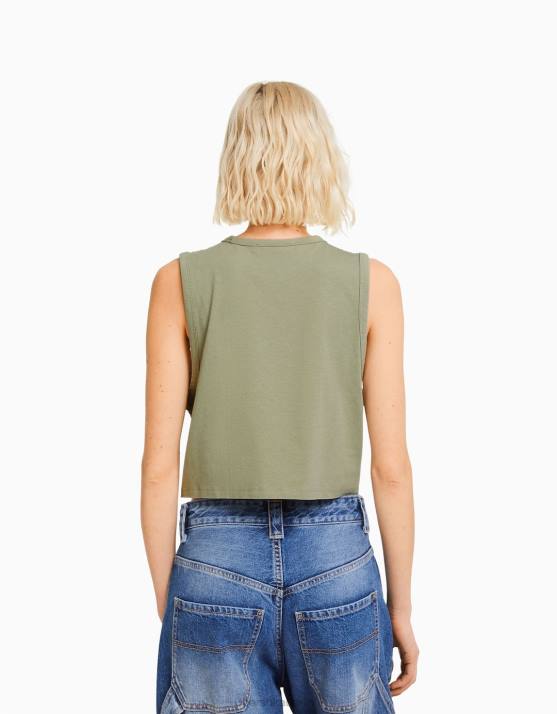 khaki Bershka Frauen Muskelshirt H00J458