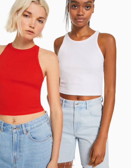 mehrfarbig Bershka Frauen 2er-Pack ärmellose Rippoberteile H00J308