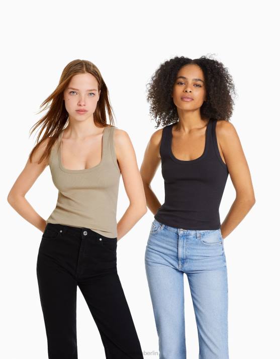 mehrfarbig Bershka Frauen 2er-Pack ärmellose Rippoberteile H00J402