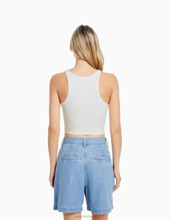 nicht-gerade weiss Bershka Frauen Geripptes Tanktop H00J332