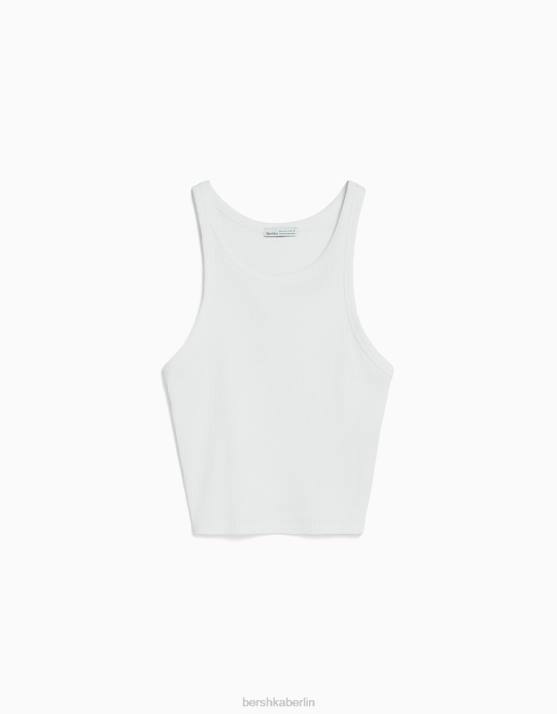 nicht-gerade weiss Bershka Frauen Geripptes Tanktop H00J332