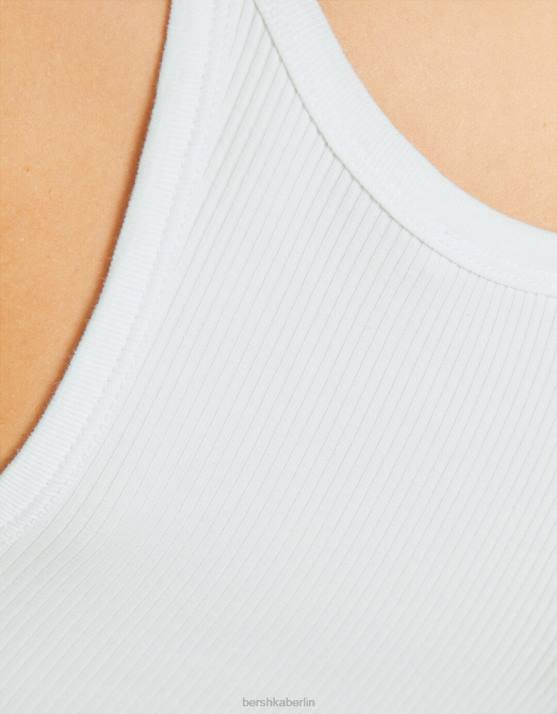 nicht-gerade weiss Bershka Frauen Geripptes Tanktop H00J332