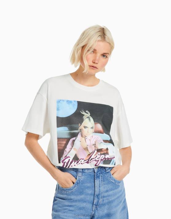 nicht-gerade weiss Bershka Frauen Kurzärmliges T-Shirt mit Dua-Lipa-Print H00J483
