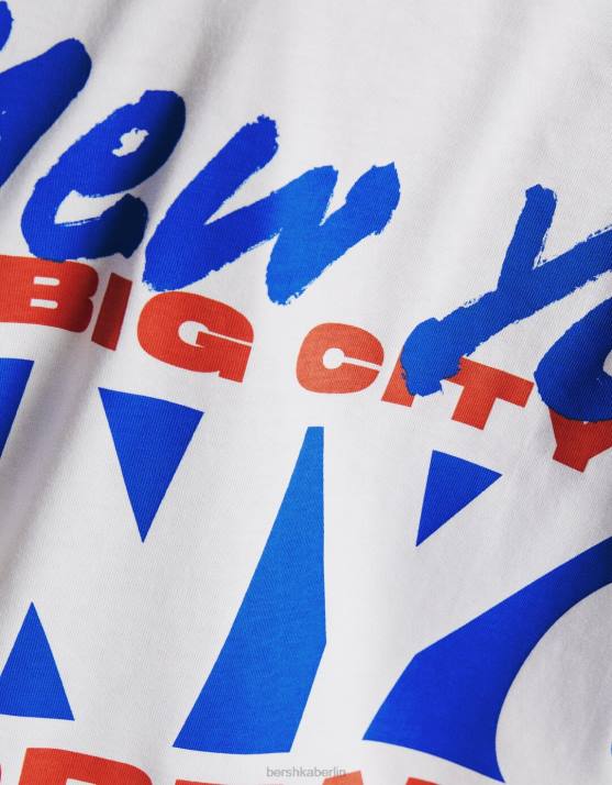 nicht-gerade weiss Bershka Frauen Kurzarm-T-Shirt mit Aufdruck H00J404