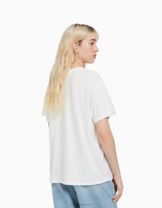 nicht-gerade weiss Bershka Frauen Kurzarm-T-Shirt mit Dumbo-Print H00J298