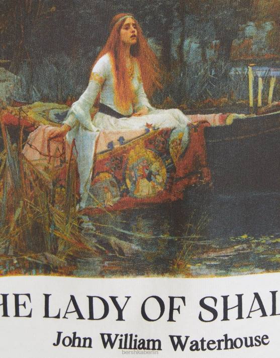 nicht-gerade weiss Bershka Frauen Kurzarm-T-Shirt mit Kunstserie-Print H00J448