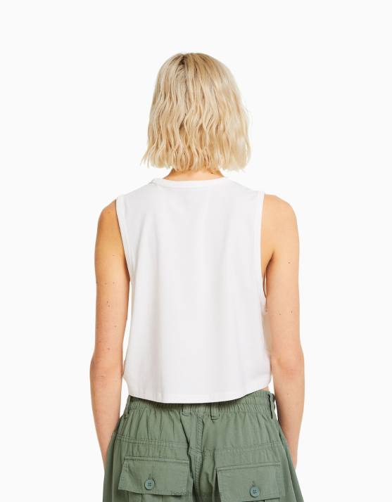 nicht-gerade weiss Bershka Frauen Muskelshirt H00J456