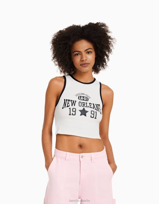 nicht-gerade weiss Bershka Frauen Uni-Tanktop mit offenem Rücken H00J608