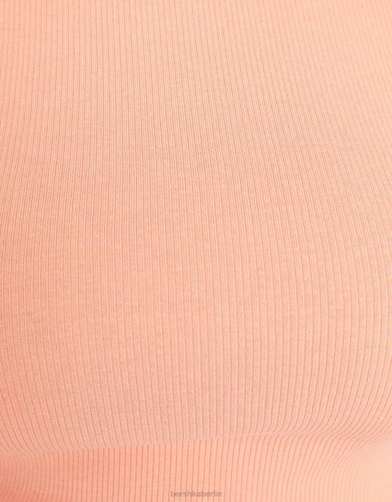 orange Bershka Frauen Geripptes Kurzarm-T-Shirt H00J350