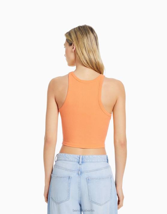 orange Bershka Frauen Geripptes Tanktop H00J420