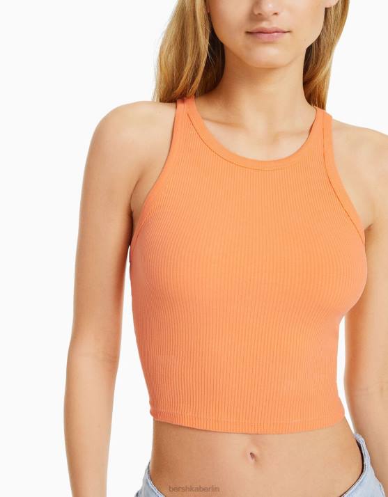 orange Bershka Frauen Geripptes Tanktop H00J420